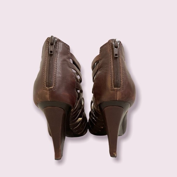 Sam Edelman Brown Strappy Ankle Booties with cutout wedge heel SZ 6.5 - Picture 4 of 4